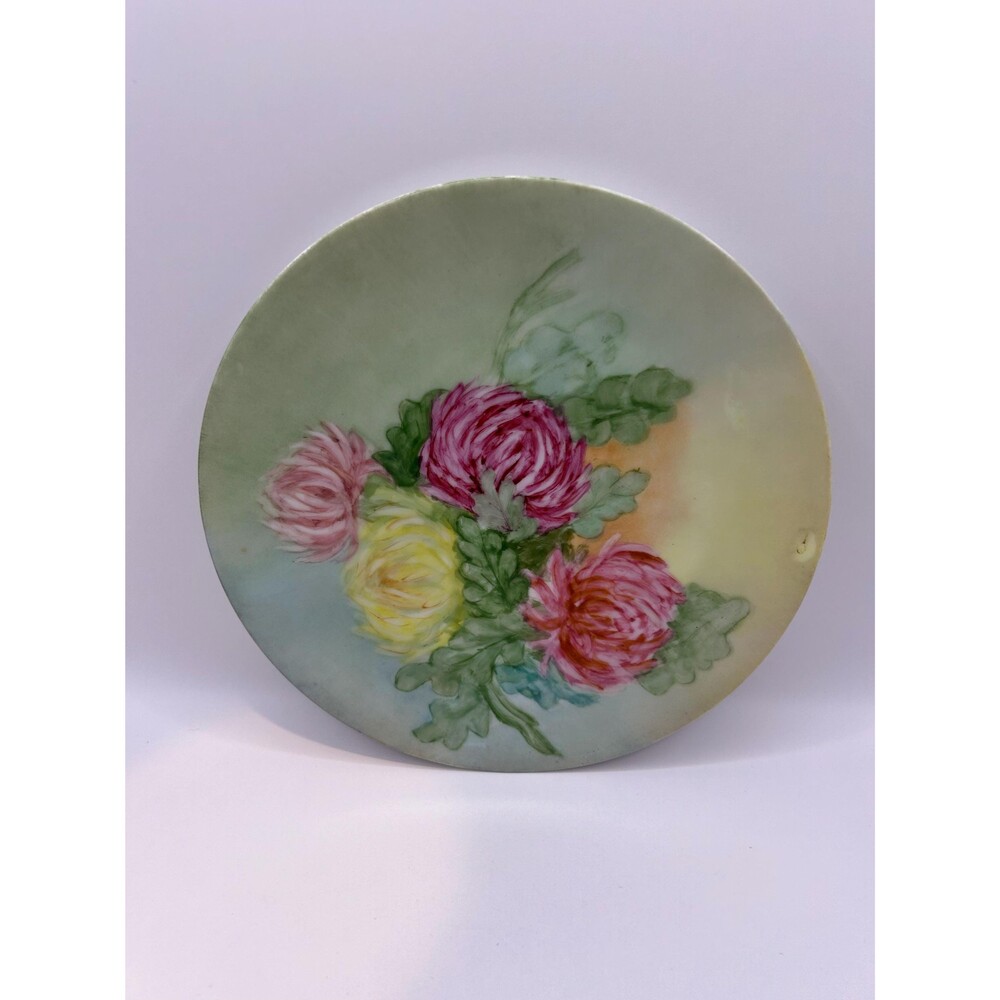 Vintage Silesia Pink and Yellow Roses Hand Painted Plate